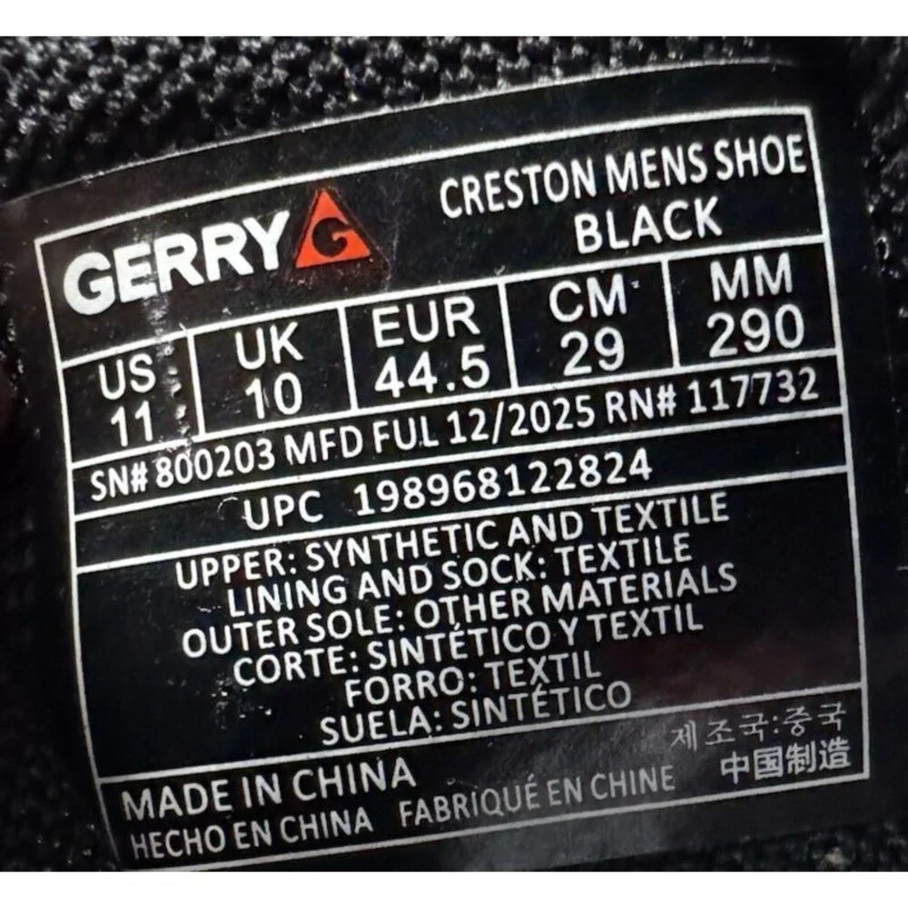 Gerry Creston Mens Size 11 Sneaker Creston Shoe Black Breathable Comfort New